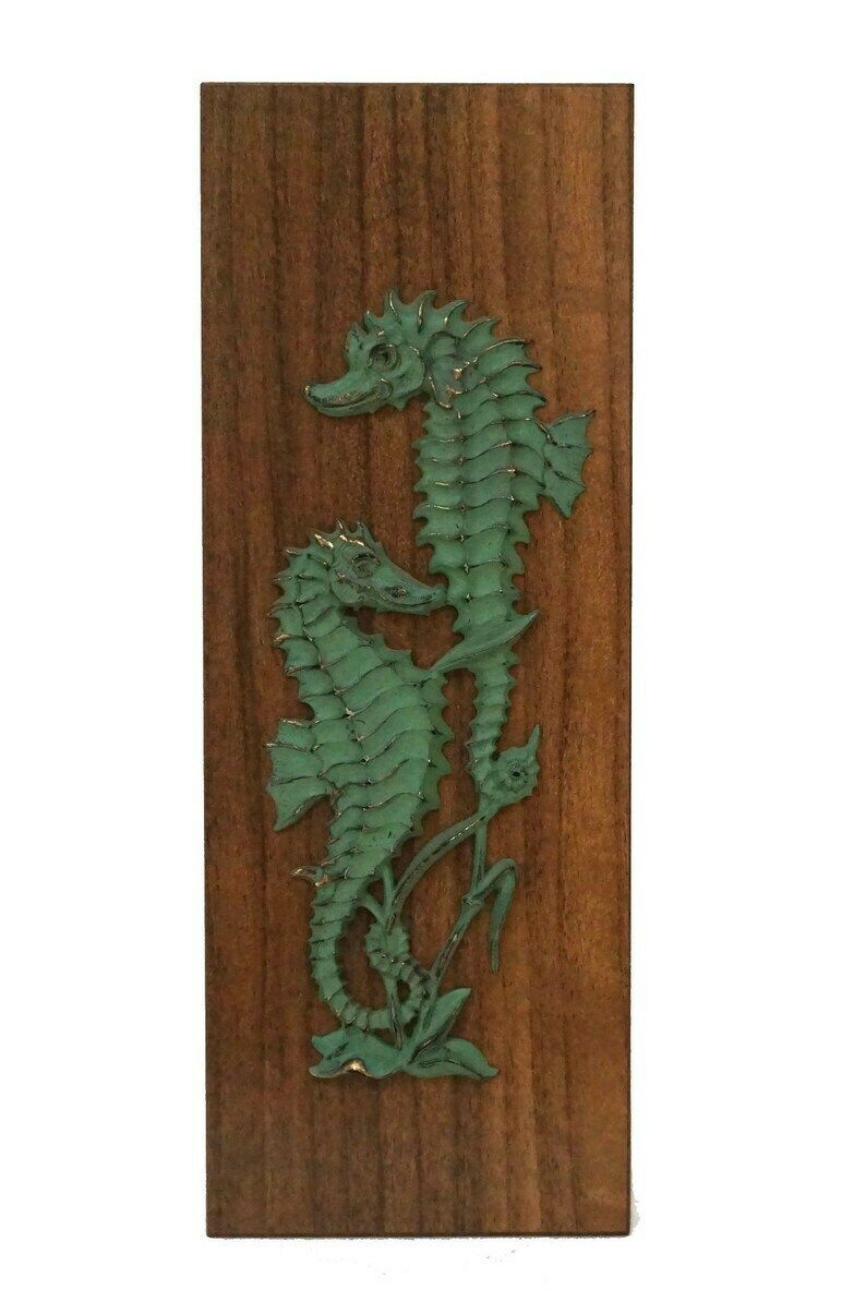 Seahorse Figurine Wall Hanging Plaque, Mid Century Brass Coastal Art And Beach House Decor photo furniture