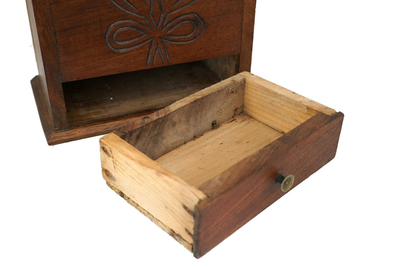photo furniture French Carved Wood Salt Box, Rustic Provencal Kitchen Storage Canister