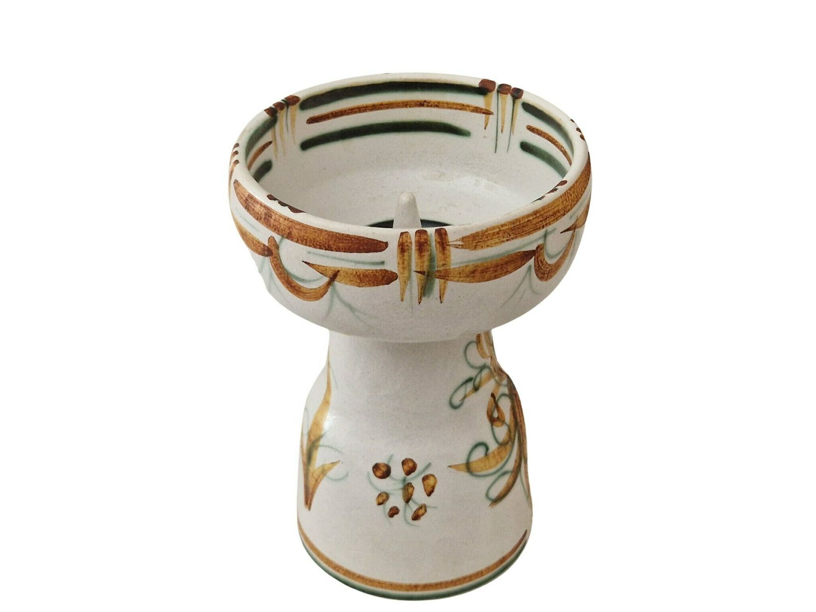 Ceramic Keraluc Quimper Candle Holder, French Mid Century Modern Hand Painted Pottery Pillar Candlestick photo vinterior
