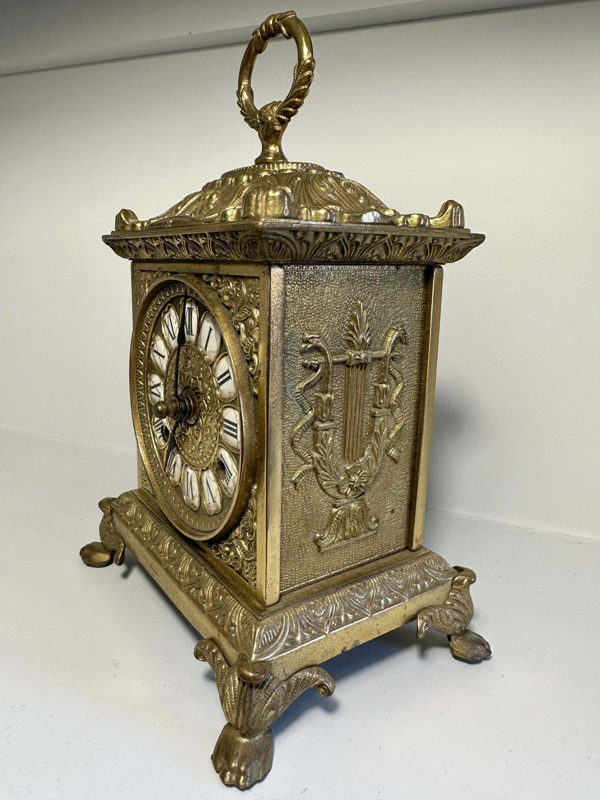 photo for sale Beautiful Antique Brass Ormolu Franz Hermle & Sohn Repeating Mantel Clock Circa Early 1900’s