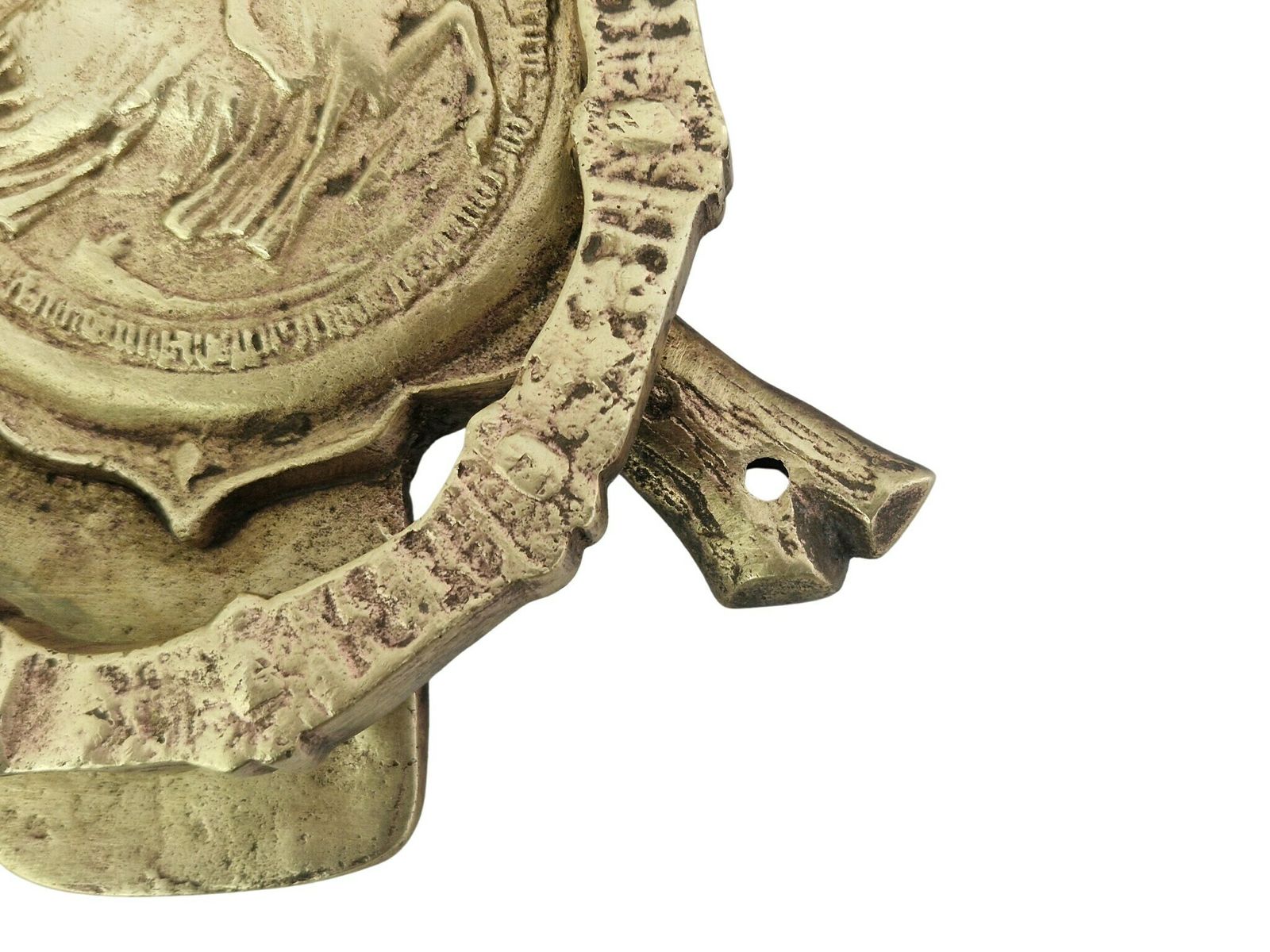Antique French Bronze Door Knocker With Templar Knight On Horseback, Horseshoe And Crown photo buy