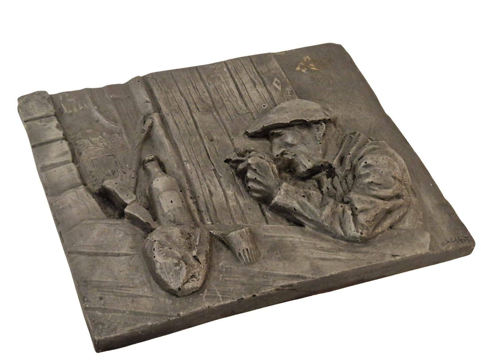 Old Man Eating Portrait Plaque, 3d Wall Hanging, Vintage Rustic French Country Art photo furniture