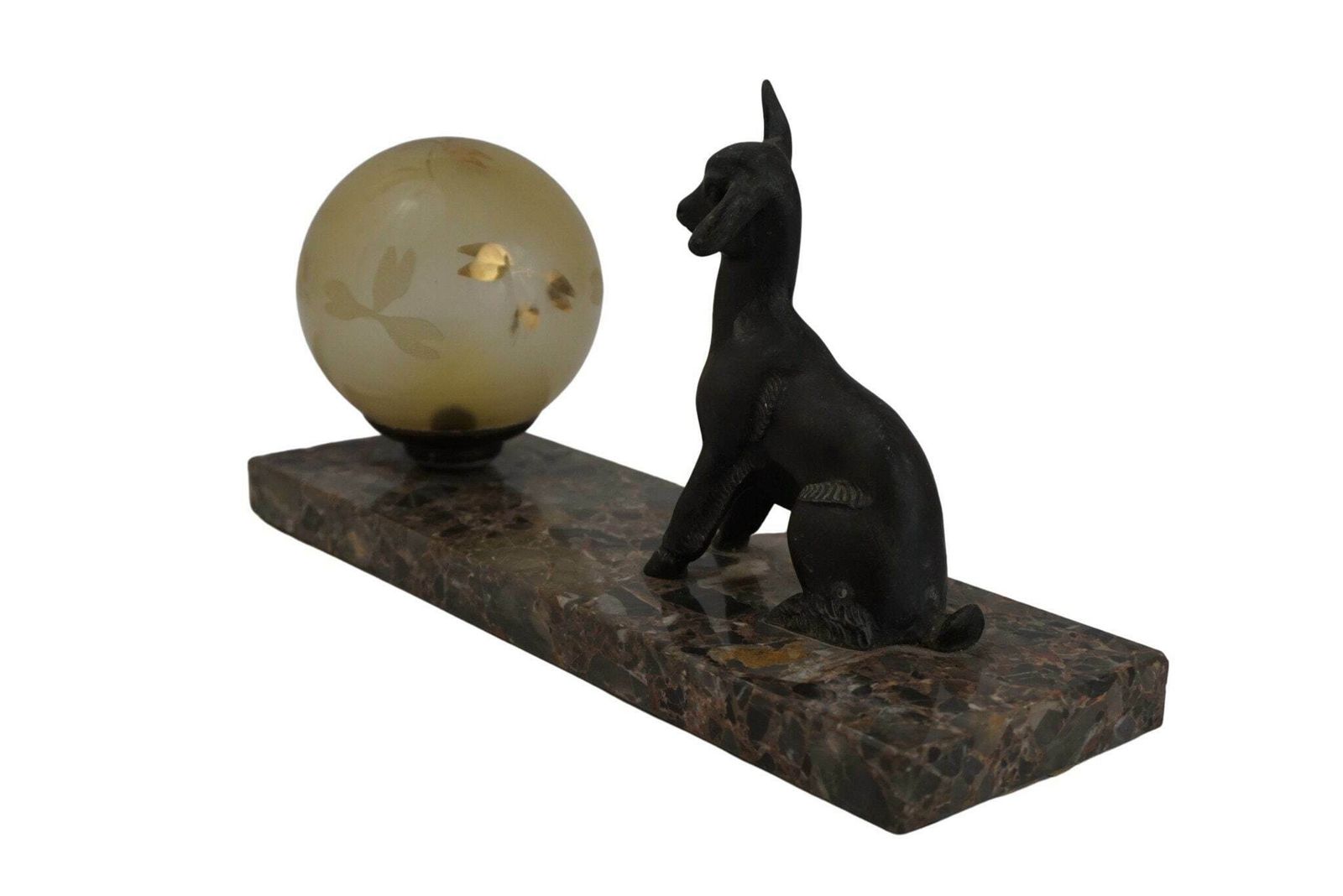 Art Deco Table Lamp With Lamb Figurine On Marble Base With Glass Globe, Antique Home & Office Decor photo Lighting