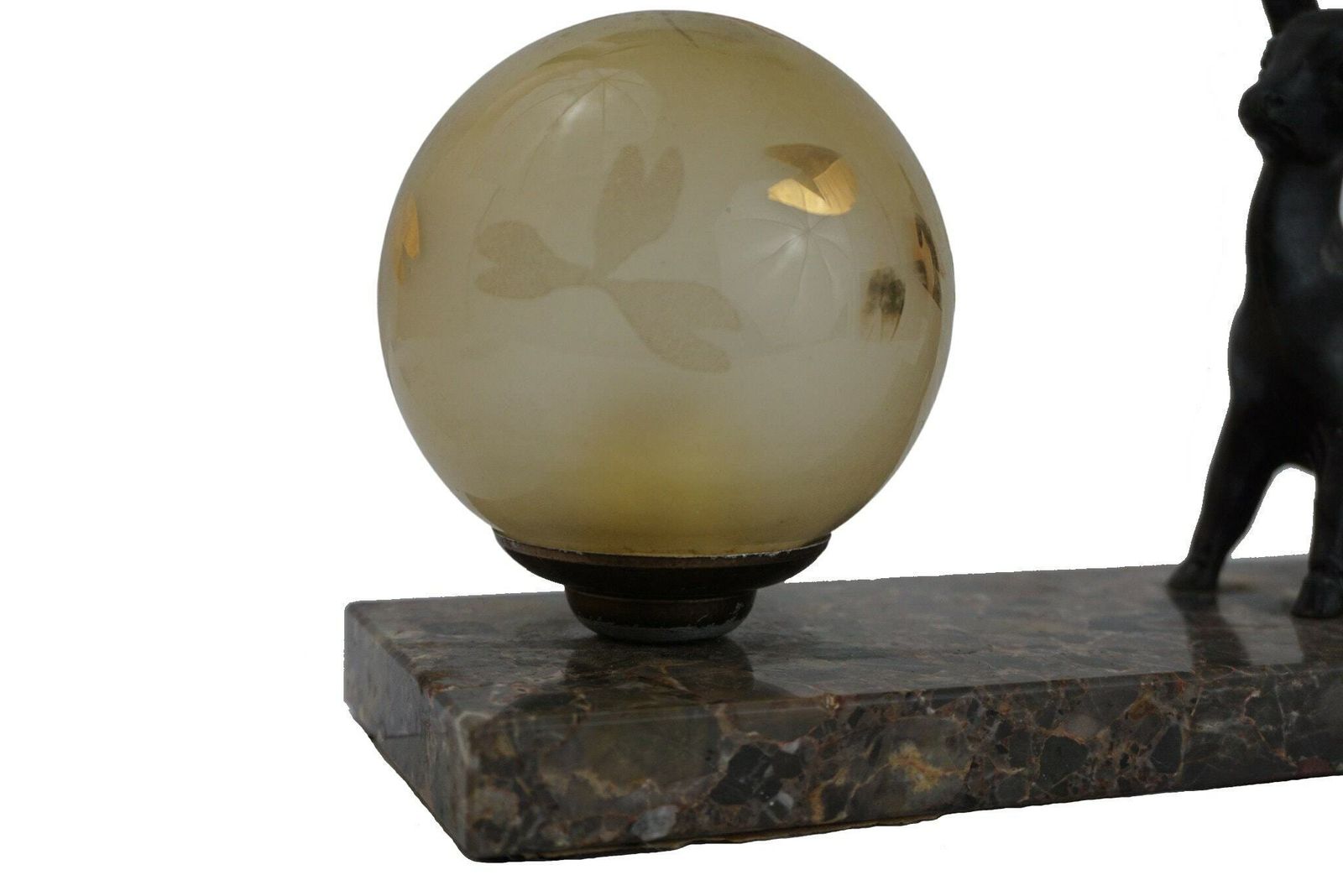 Art Deco Table Lamp With Lamb Figurine On Marble Base With Glass Globe, Antique Home & Office Decor photo 166.0