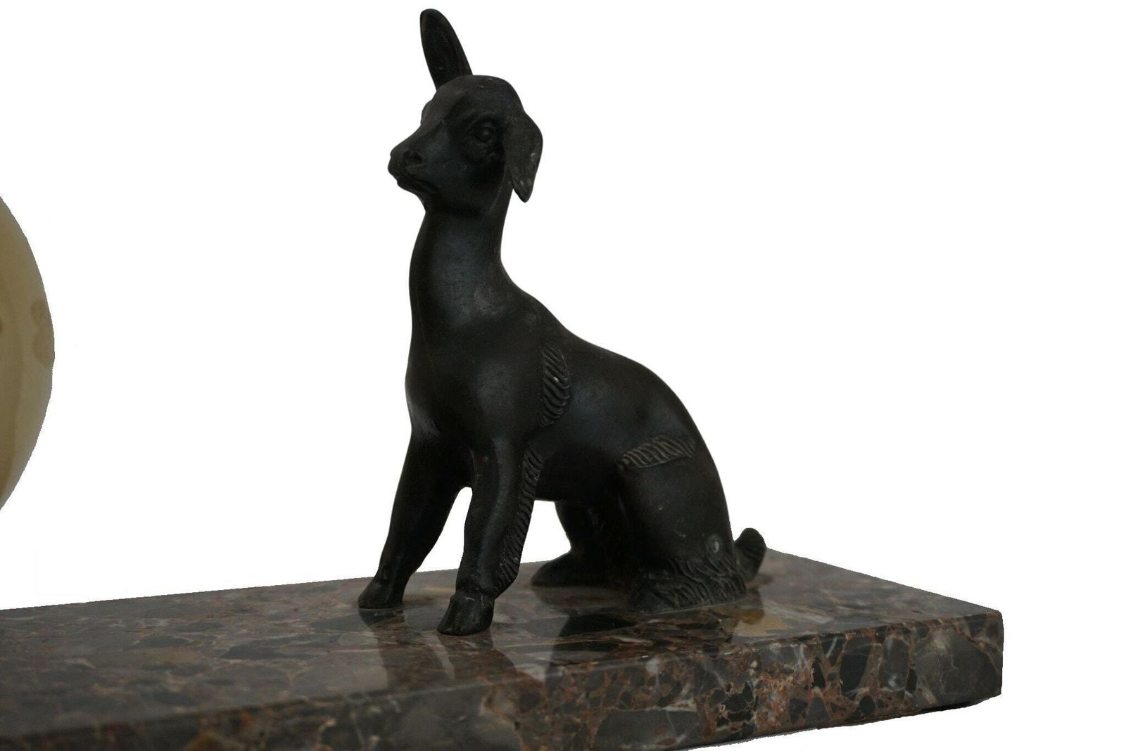 Art Deco Table Lamp With Lamb Figurine On Marble Base With Glass Globe, Antique Home & Office Decor photo buy