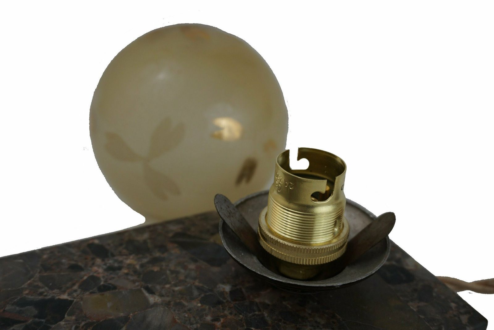 photo furniture Art Deco Table Lamp With Lamb Figurine On Marble Base With Glass Globe, Antique Home & Office Decor