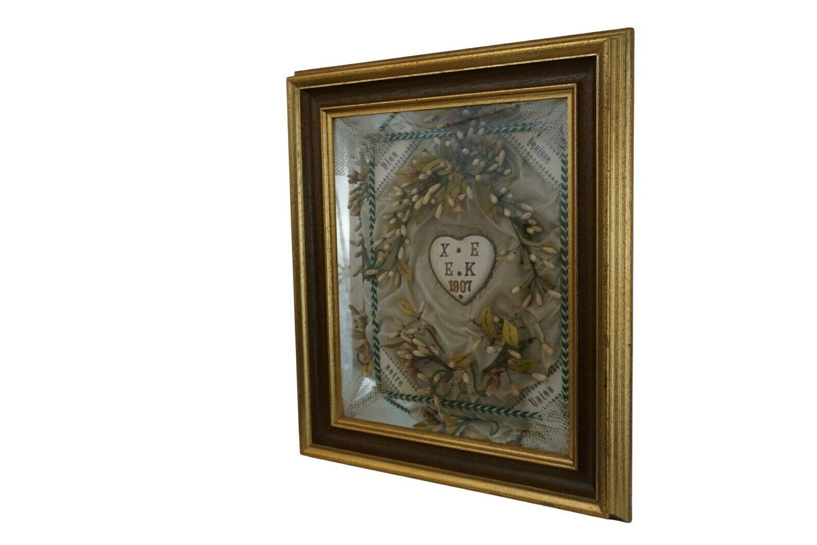 Antique Framed French Bride Tiara With Silk Flowers And Wax Orange Blossoms, Wedding Crown photo for sale