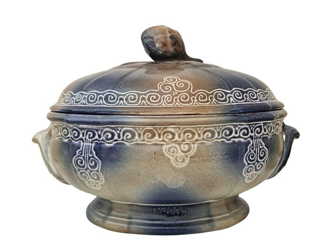 Marie Stuart Roscoff Pottery Soup Tureen With Celtic Triskele Motifs, French Brittany Serving Dish With Lid