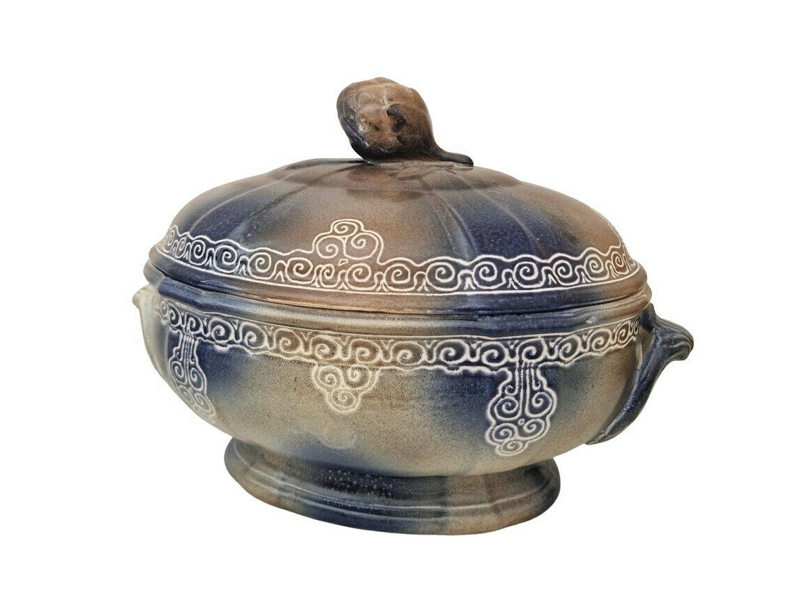 Marie Stuart Roscoff Pottery Soup Tureen With Celtic Triskele Motifs, French Brittany Serving Dish With Lid photo furniture