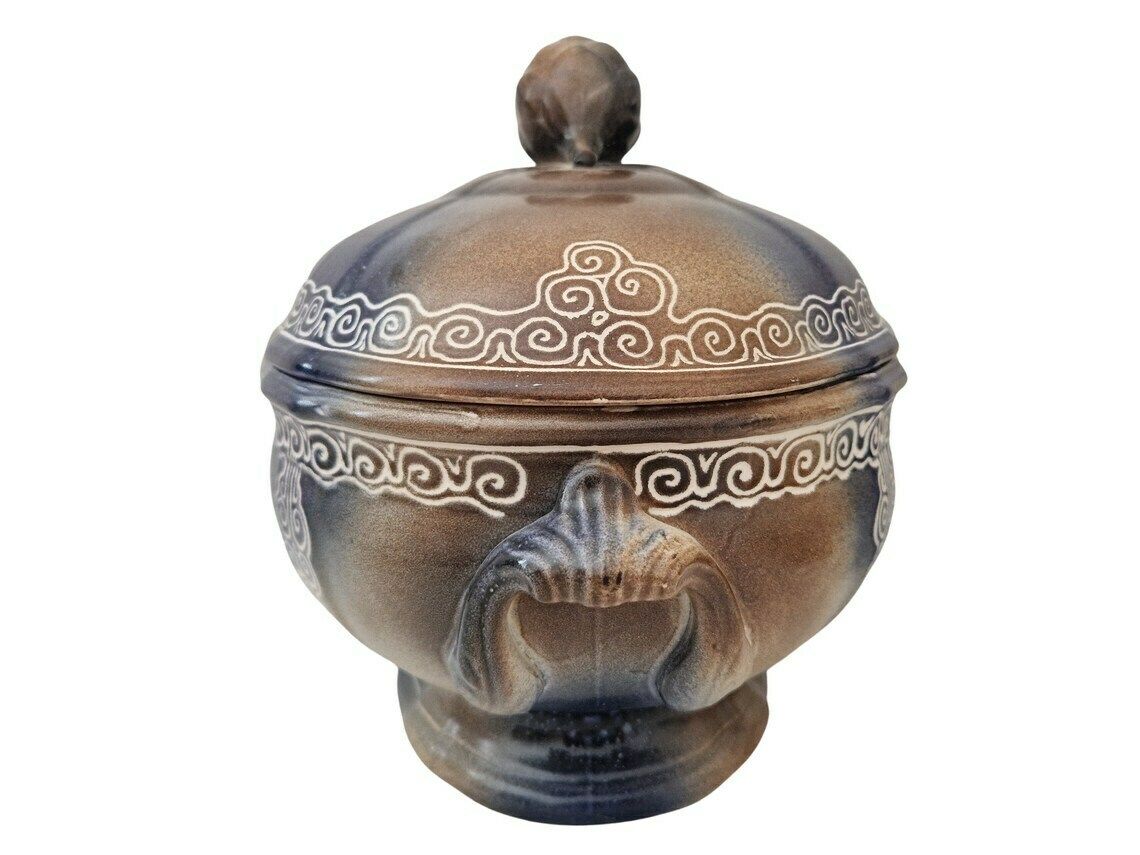 Marie Stuart Roscoff Pottery Soup Tureen With Celtic Triskele Motifs, French Brittany Serving Dish With Lid photo for sale