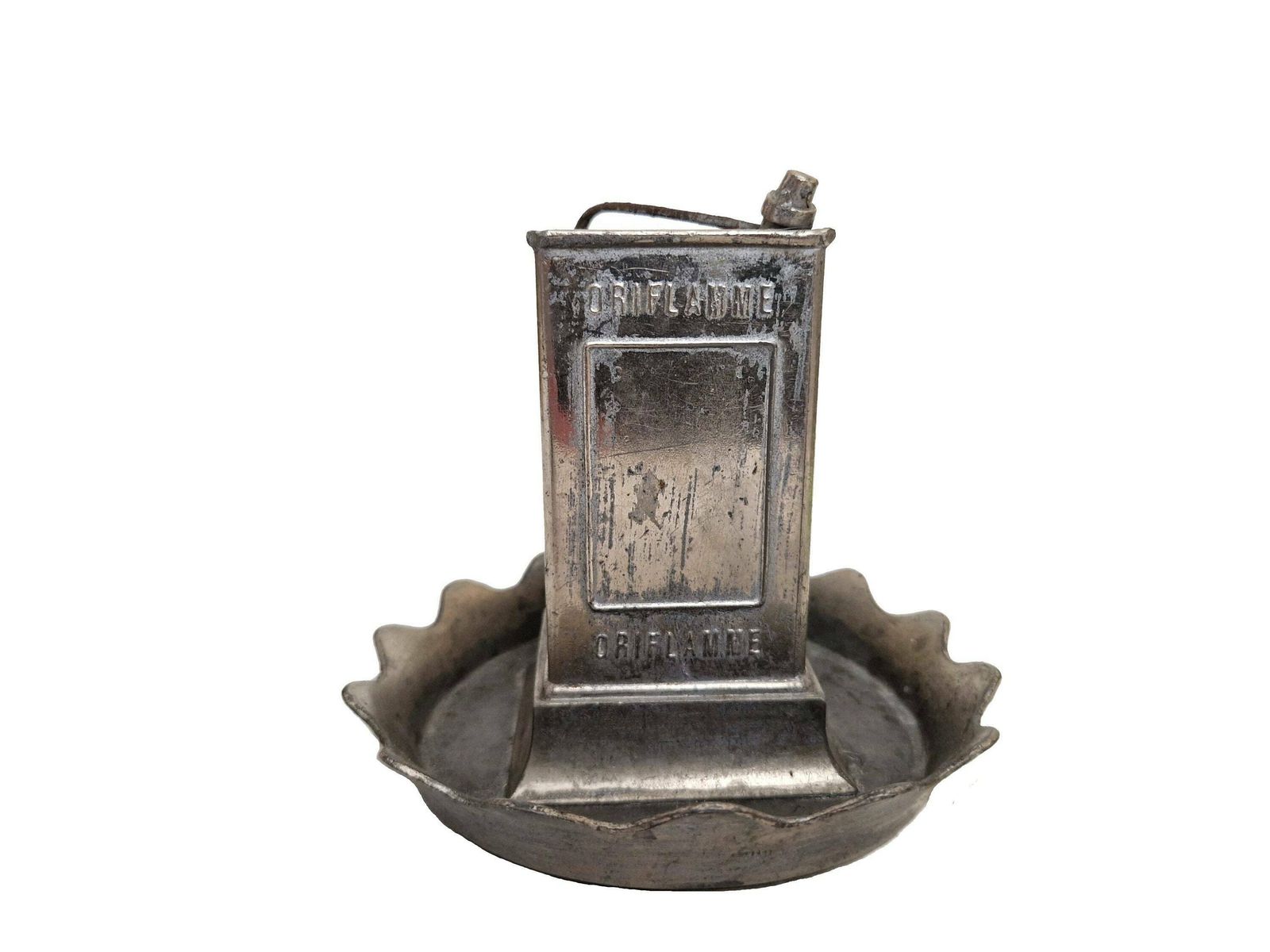Frans Antiek Inktpot Met Oriflamme Reclame, Miniatuur Oliekan photo vinterior