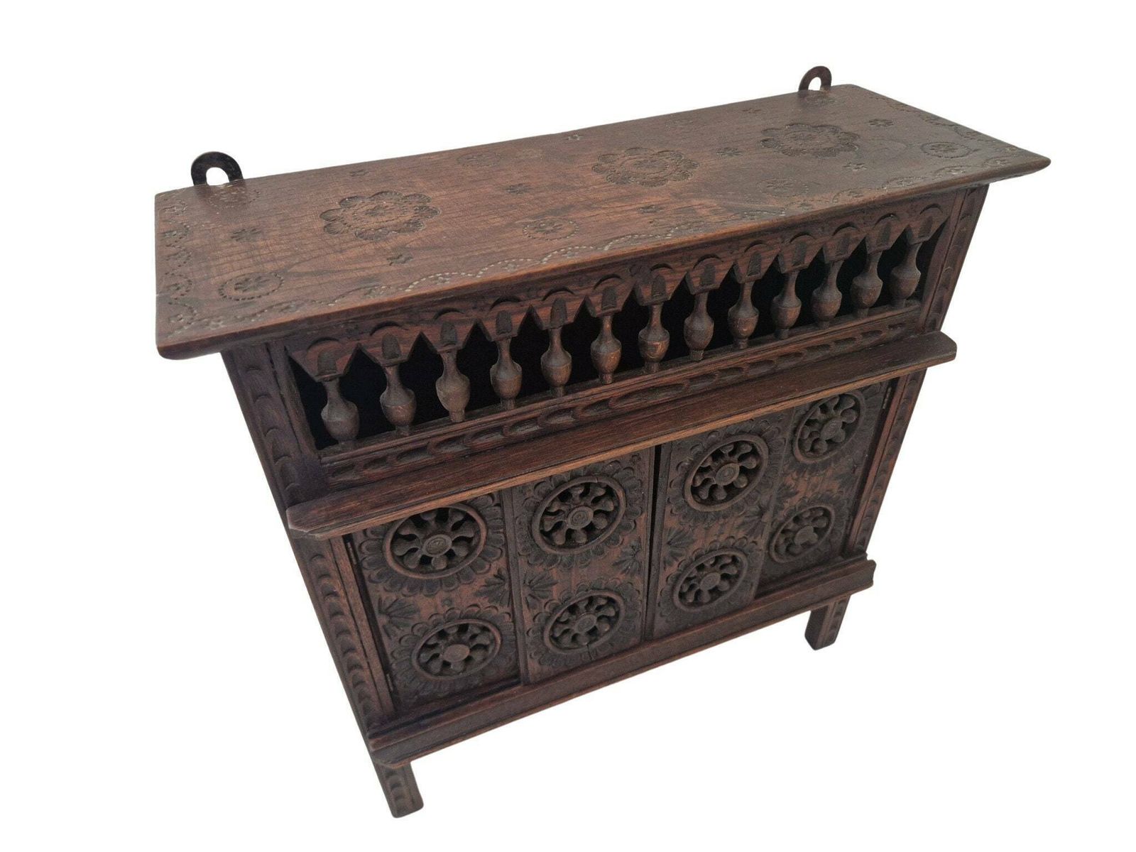 French Breton Doll Furniture Sideboard, Miniature Carved Wooden Buffet Cupboard photo vinterior