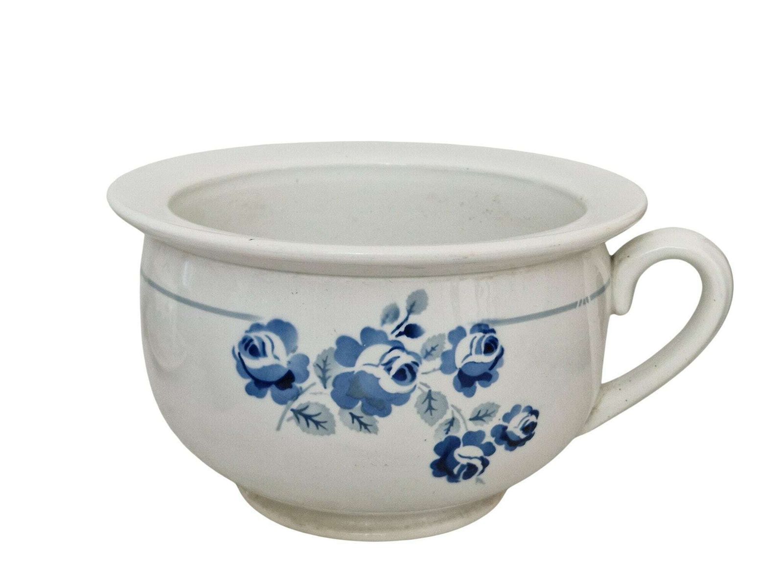 French Porcelain Chamber Pot With Blue Roses Transferware By Saint Amand