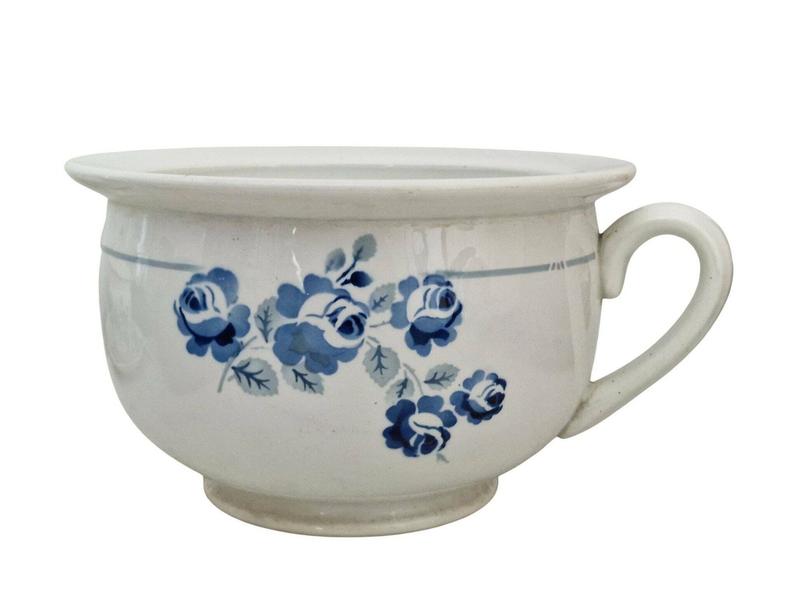 French Porcelain Chamber Pot With Blue Roses Transferware By Saint Amand photo furniture