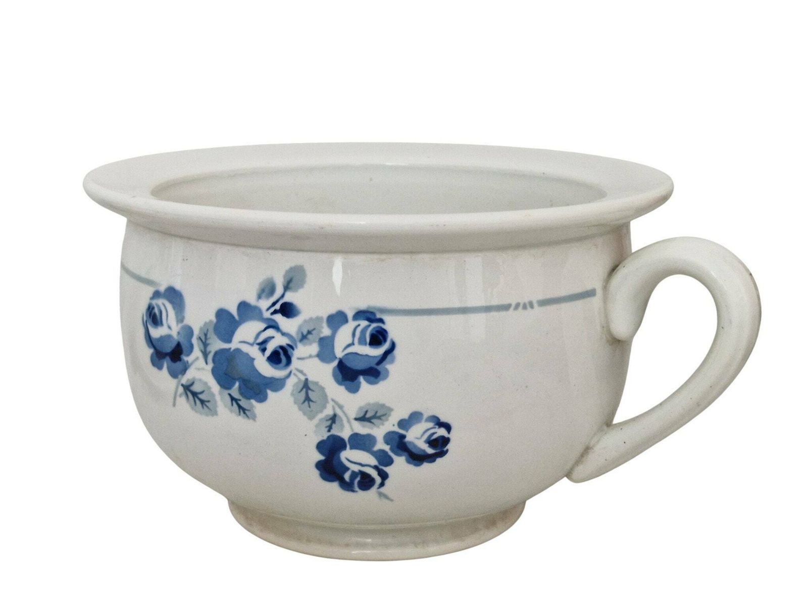 French Porcelain Chamber Pot With Blue Roses Transferware By Saint Amand photo for sale