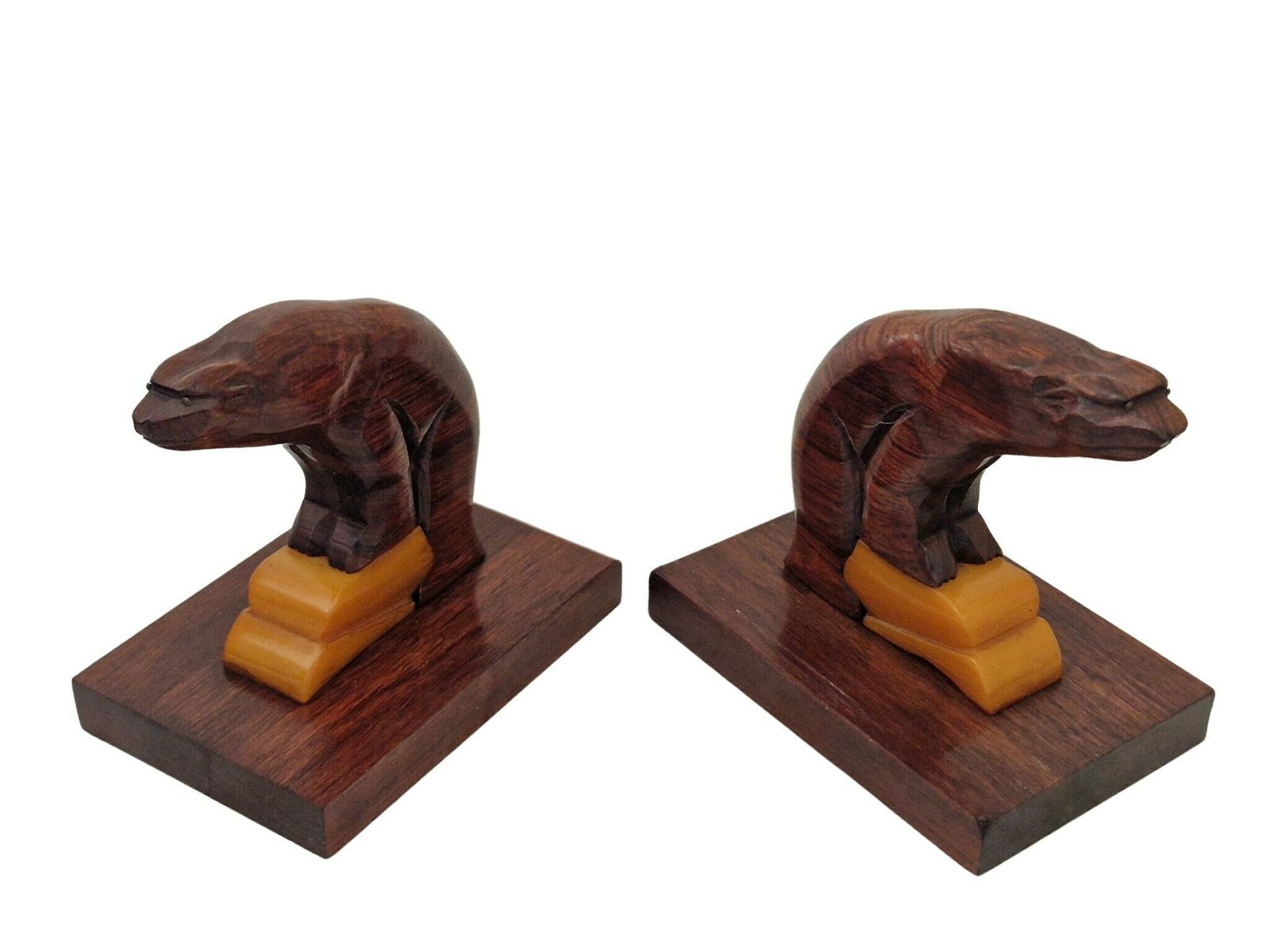 Art Deco Bakelite And Carved Wood Polar Bear Bookends photo Home Decor