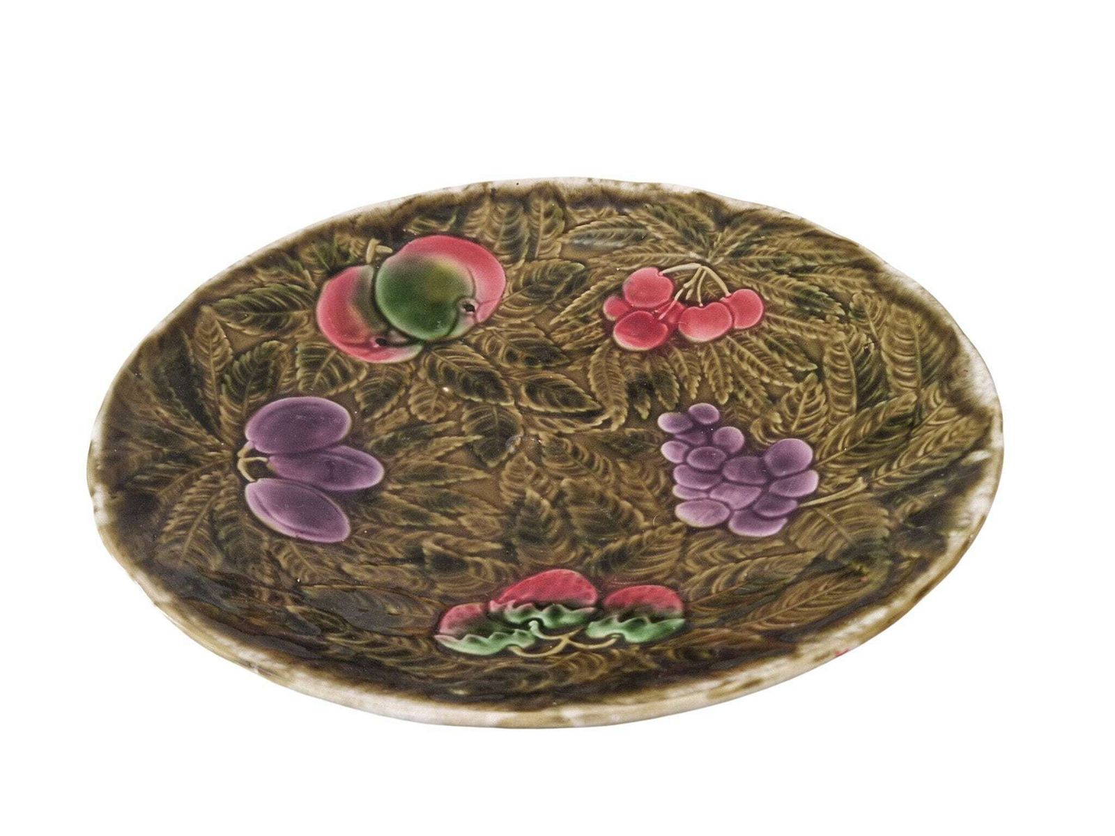 Large Majolica Fruit Centerpiece Bowl By Sarreguemines, French Barbotine Serving Dish Platter photo 113.0