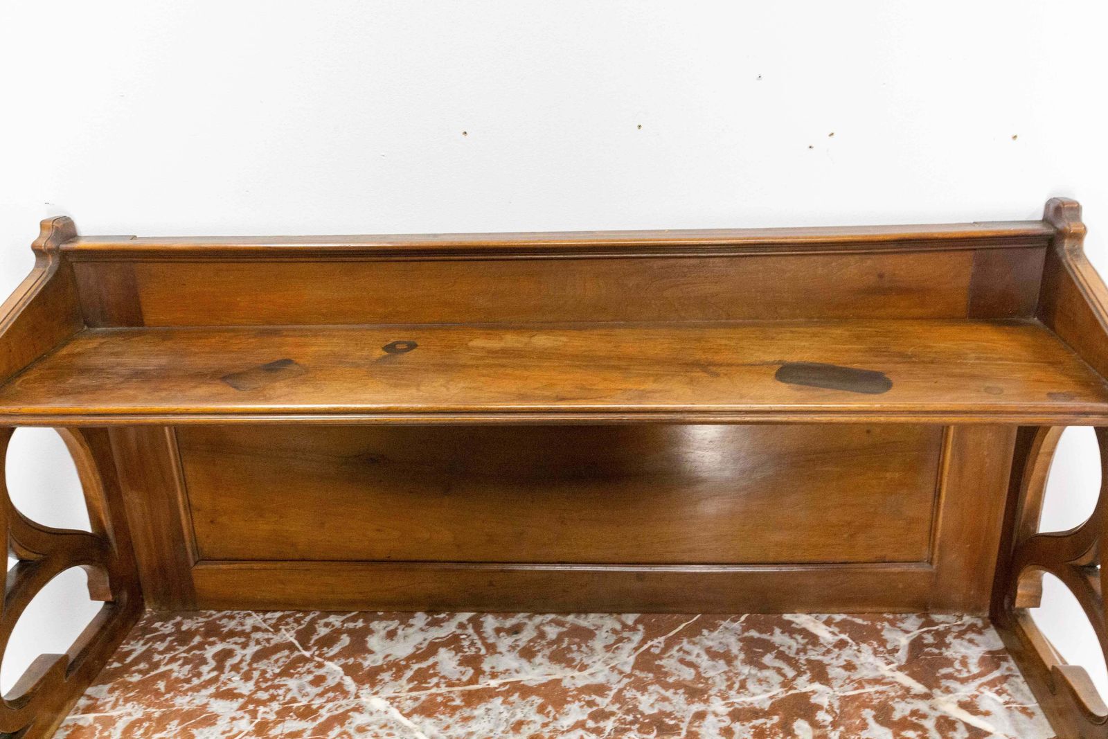 Furniture Art Nouveau Walnut, Marbre & Brass Console Or Little Buffet, French, Circa 1910 photo