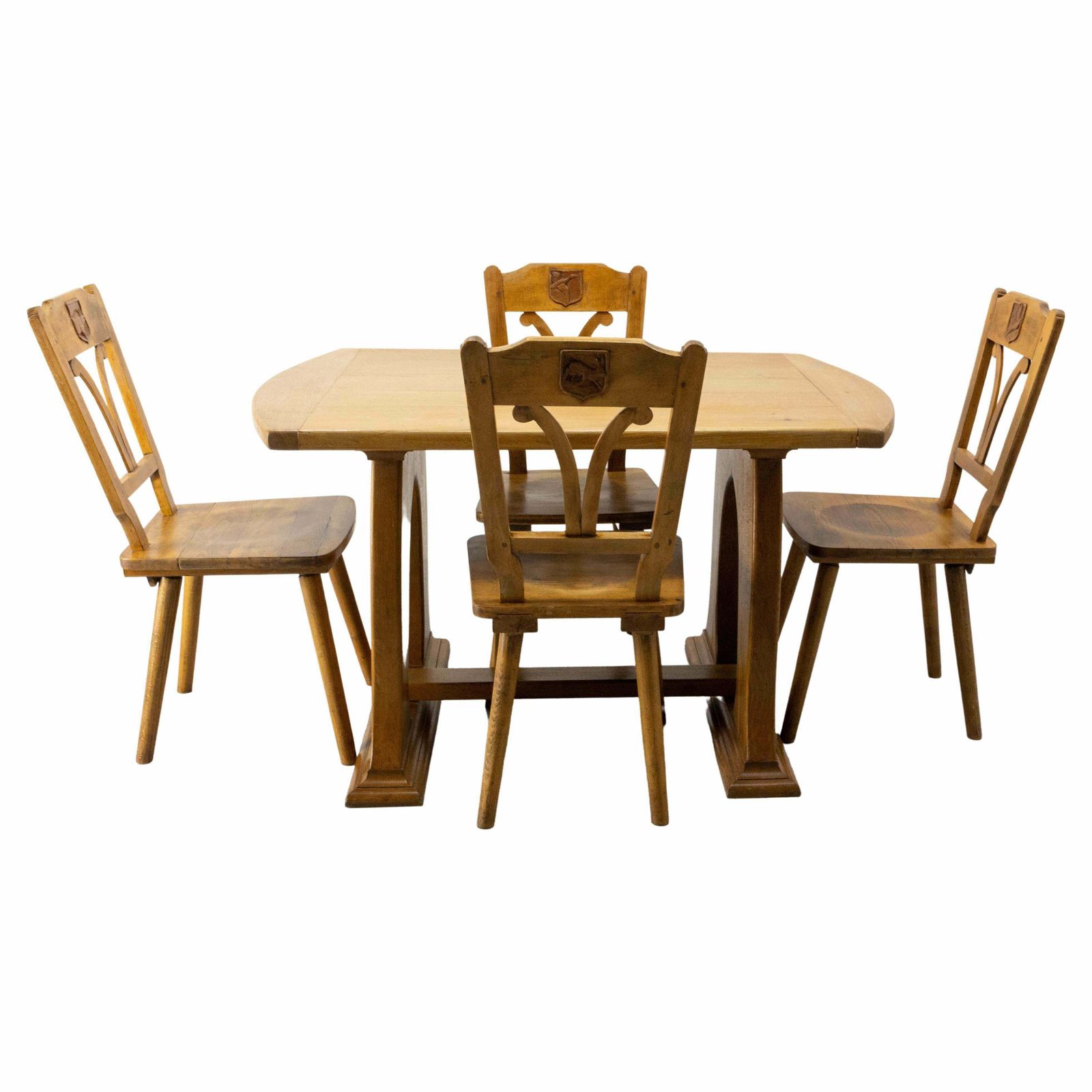 Set Of Table & Four Chairs In The Hunting Theme Oak, France, Mid 20th Century photo furniture