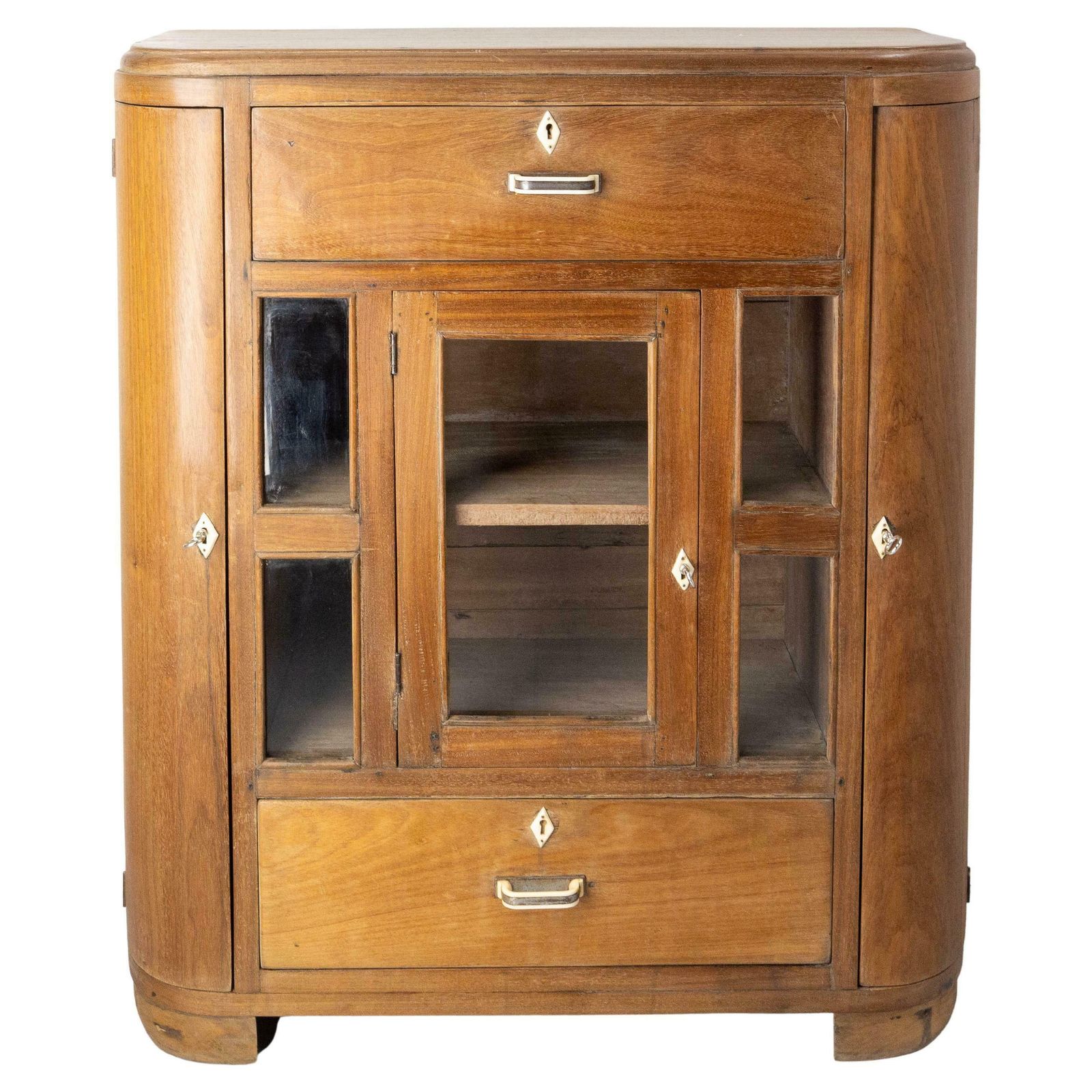French Glass Cabinet Or Little Vitrine Massive Teck, French, Circa 1950