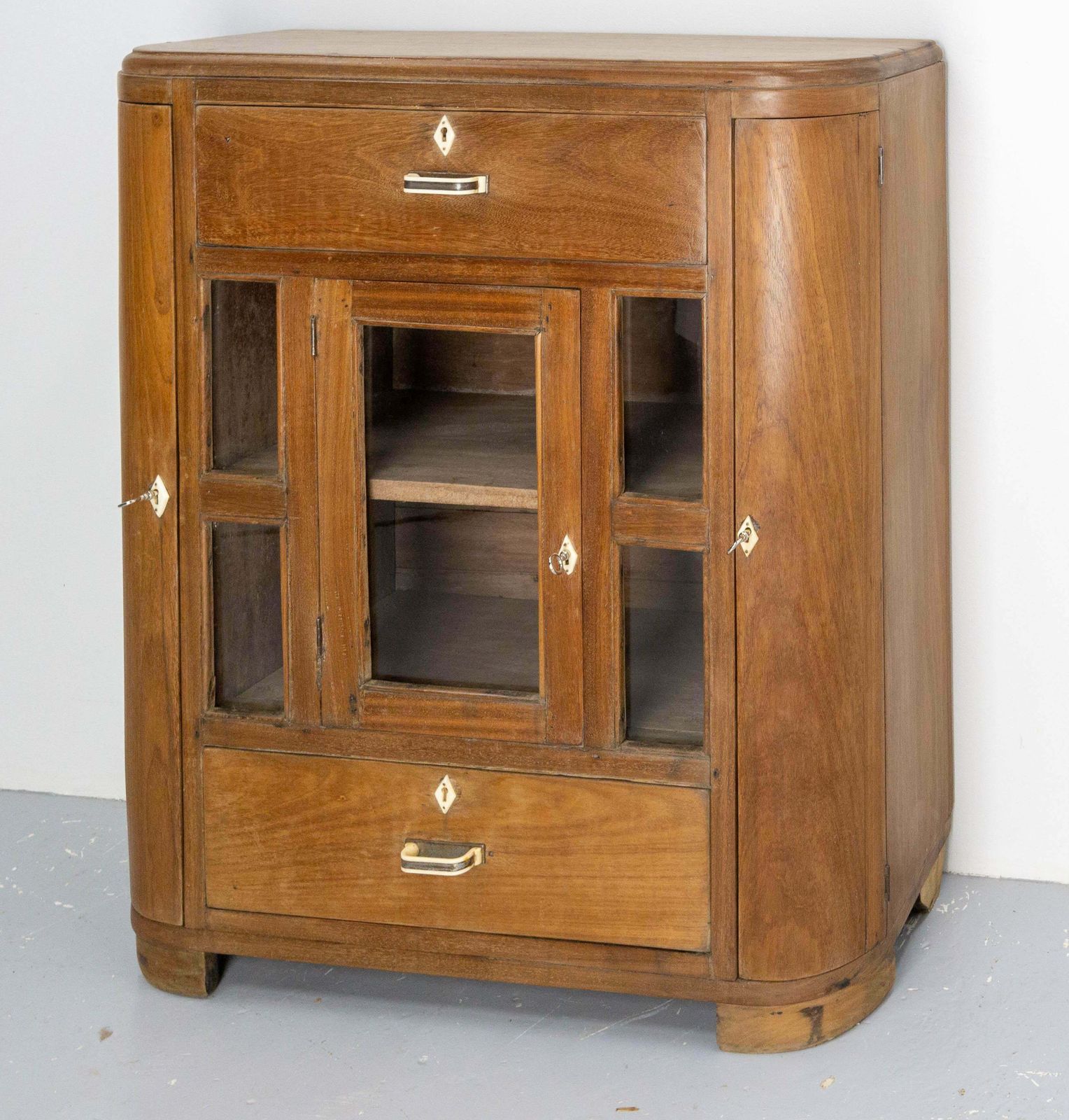 French Glass Cabinet Or Little Vitrine Massive Teck, French, Circa 1950 photo for sale