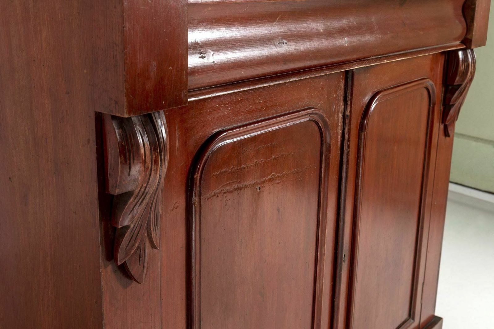 Tall Victorian Dresser Unit Bookcase With Original Glazing And Red Brown Lacquer photo vintage