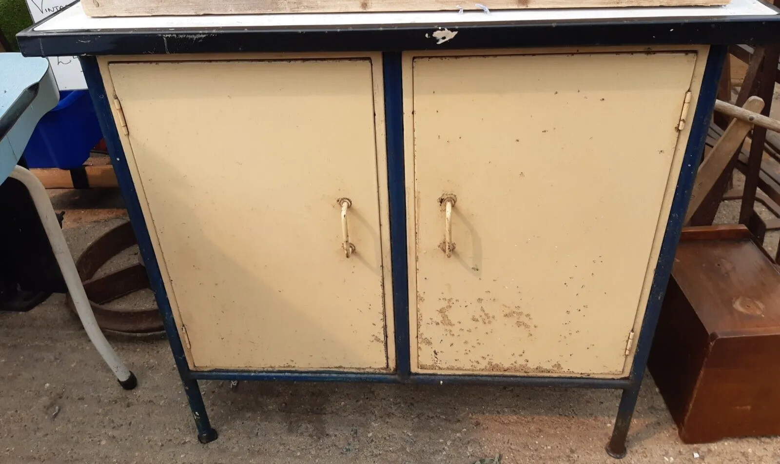 Mid Century Dean Bros Metal Enamel 2 Door Industrial Work Unit Storage Cupboard photo furniture
