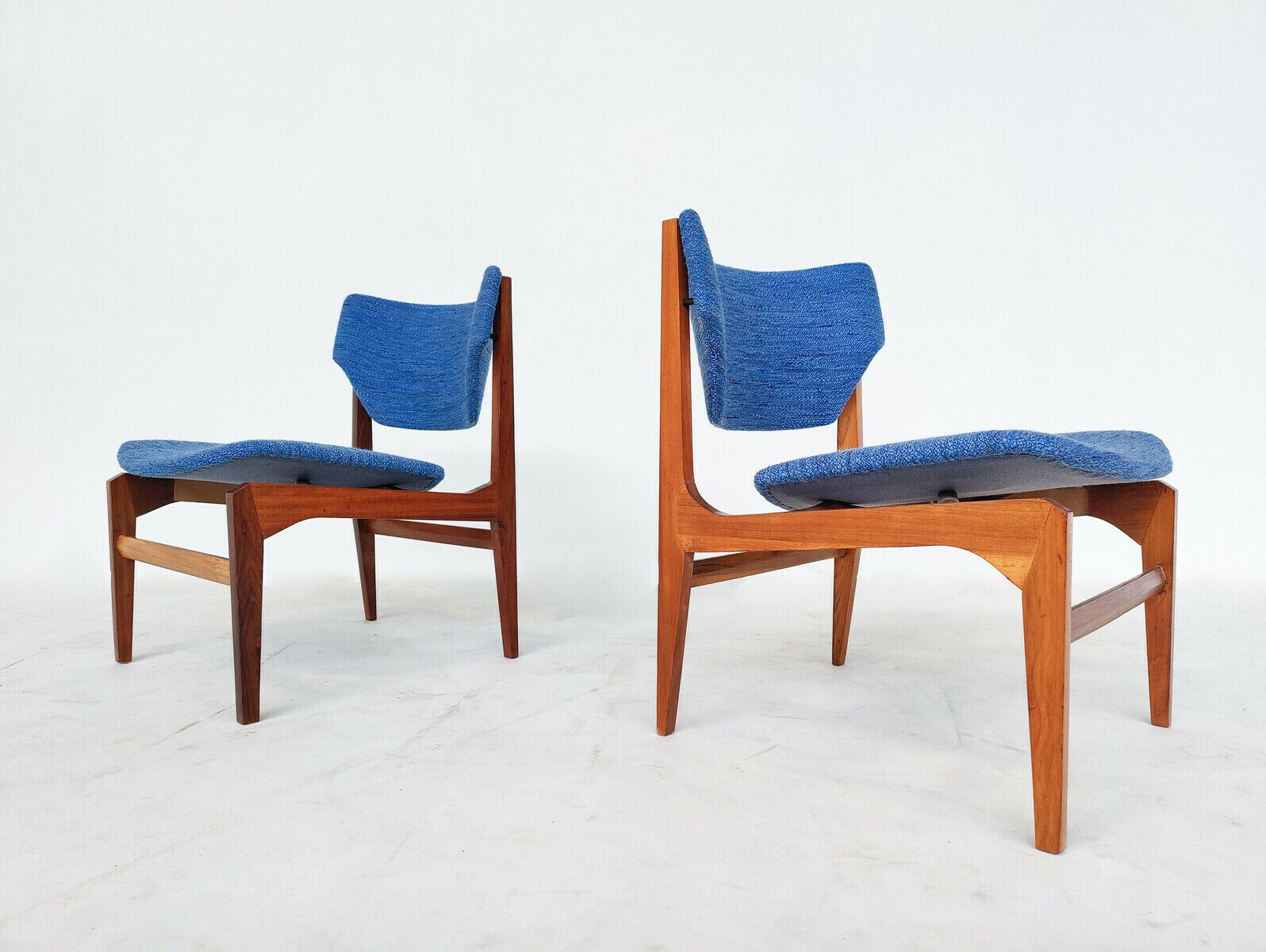 Pair Of Blue Mid Century Modern Armchairs With Matching Ottomans photo 2145.0