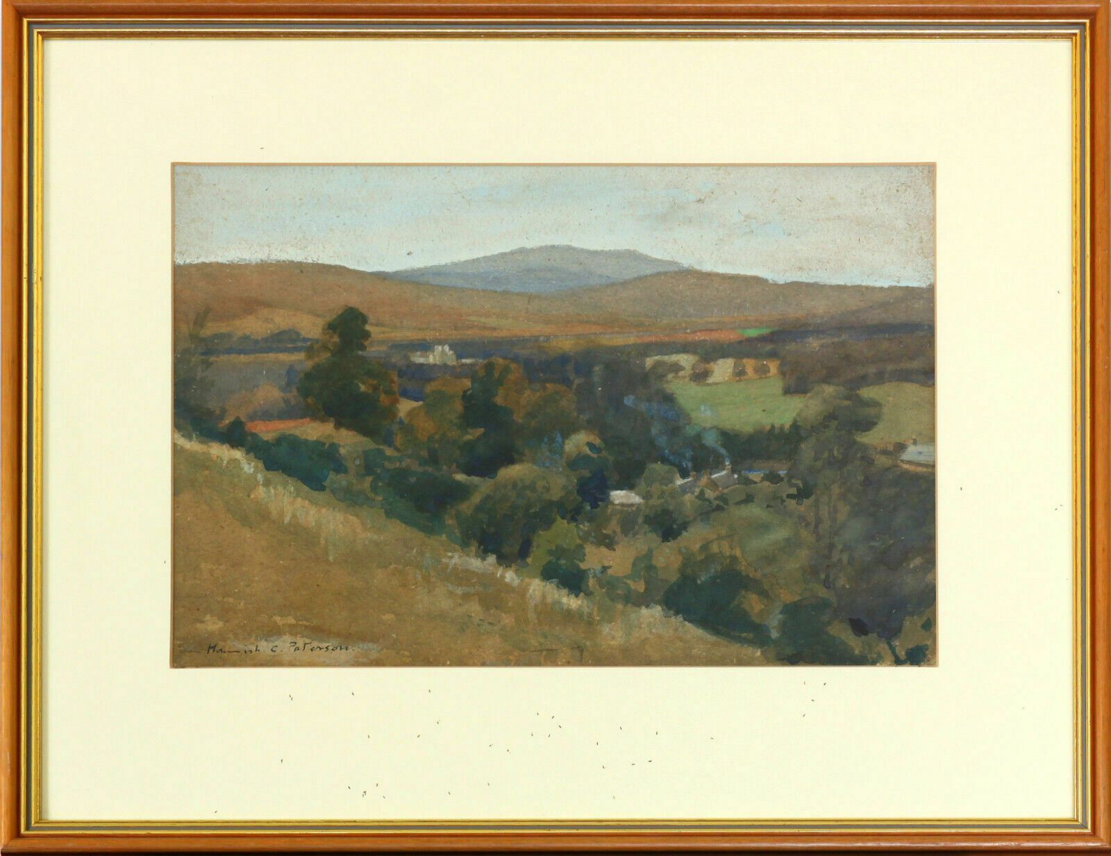 Watercolour On Paper By Hamish C Paterson. Valley View With Mountains