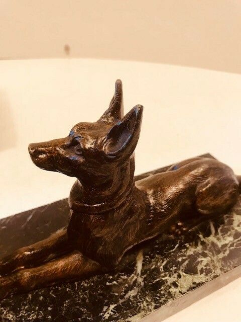 A Pair Of Art Deco Marble Bookends Mounted With Metal Figures Of Alsatian Dogs photo Home Decor