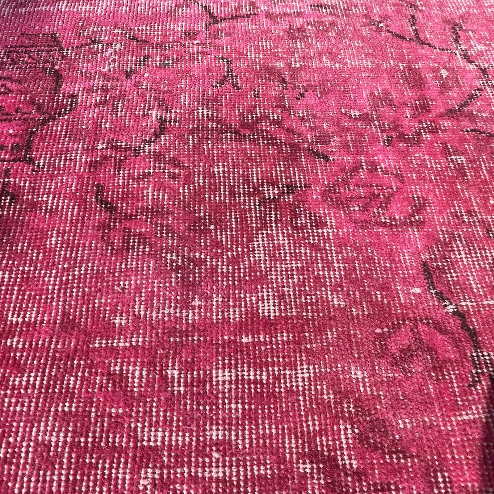photo for sale Distressed Turkish Narrow Runner Wool Vintage Rug, Over Dyed Pink 330 X 70 Cm