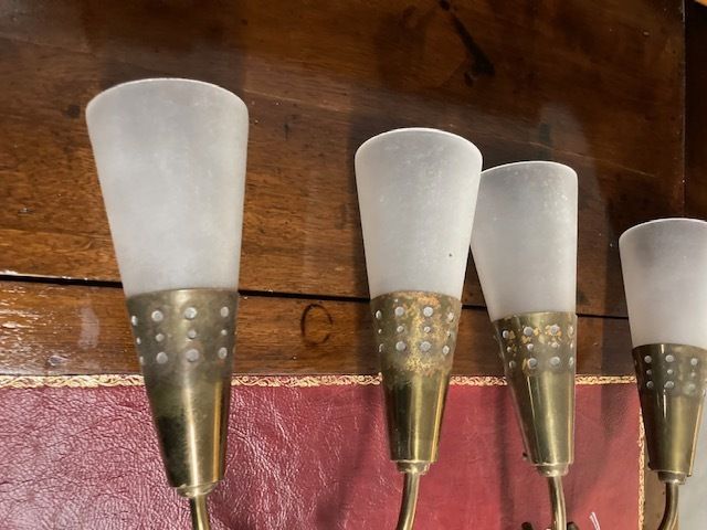 Pair Of Modern   Vintage Oscar Torlasco Cone Wall Lights From The 1950s. Metal And Opaline Glass. Design photo furniture