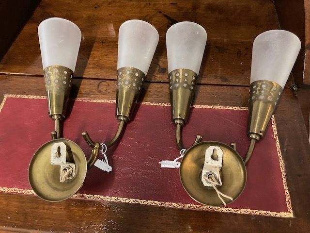 photo furniture Pair Of Modern   Vintage Oscar Torlasco Cone Wall Lights From The 1950s. Metal And Opaline Glass. Design