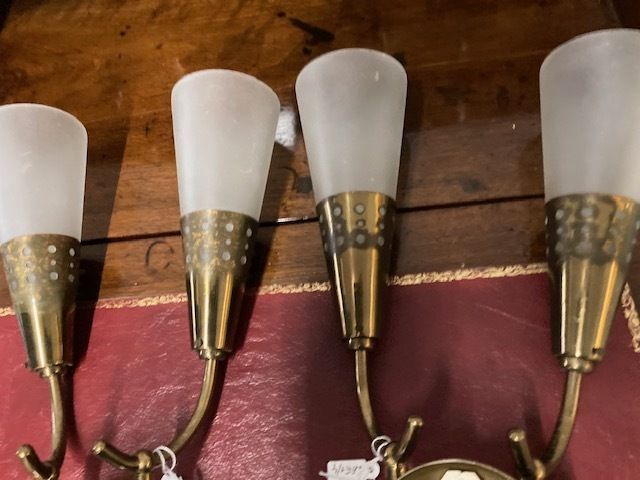 384.8 Pair Of Modern   Vintage Oscar Torlasco Cone Wall Lights From The 1950s. Metal And Opaline Glass. Design photo
