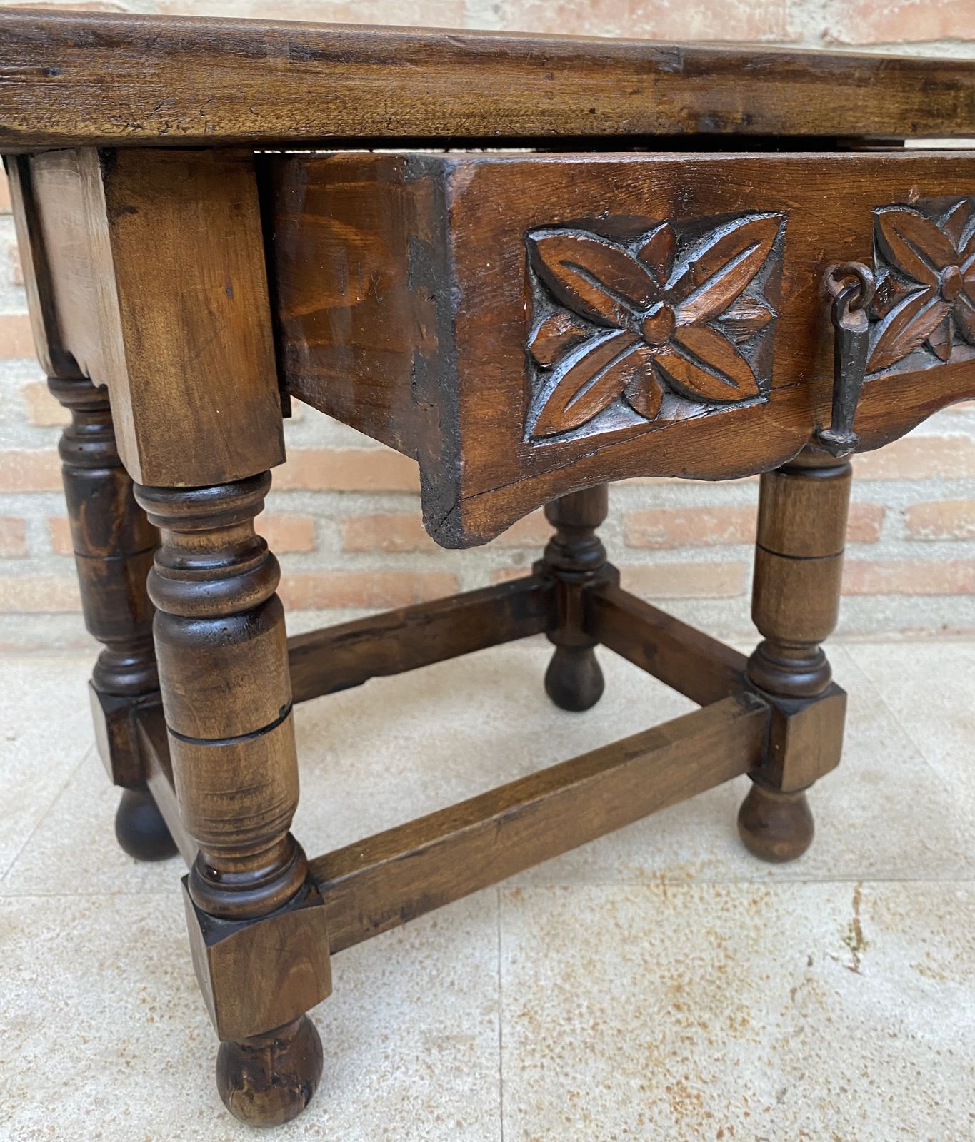 20th Century Spanish Nightstand Or Bedside With Carved Drawer And Iron Hardware photo for sale