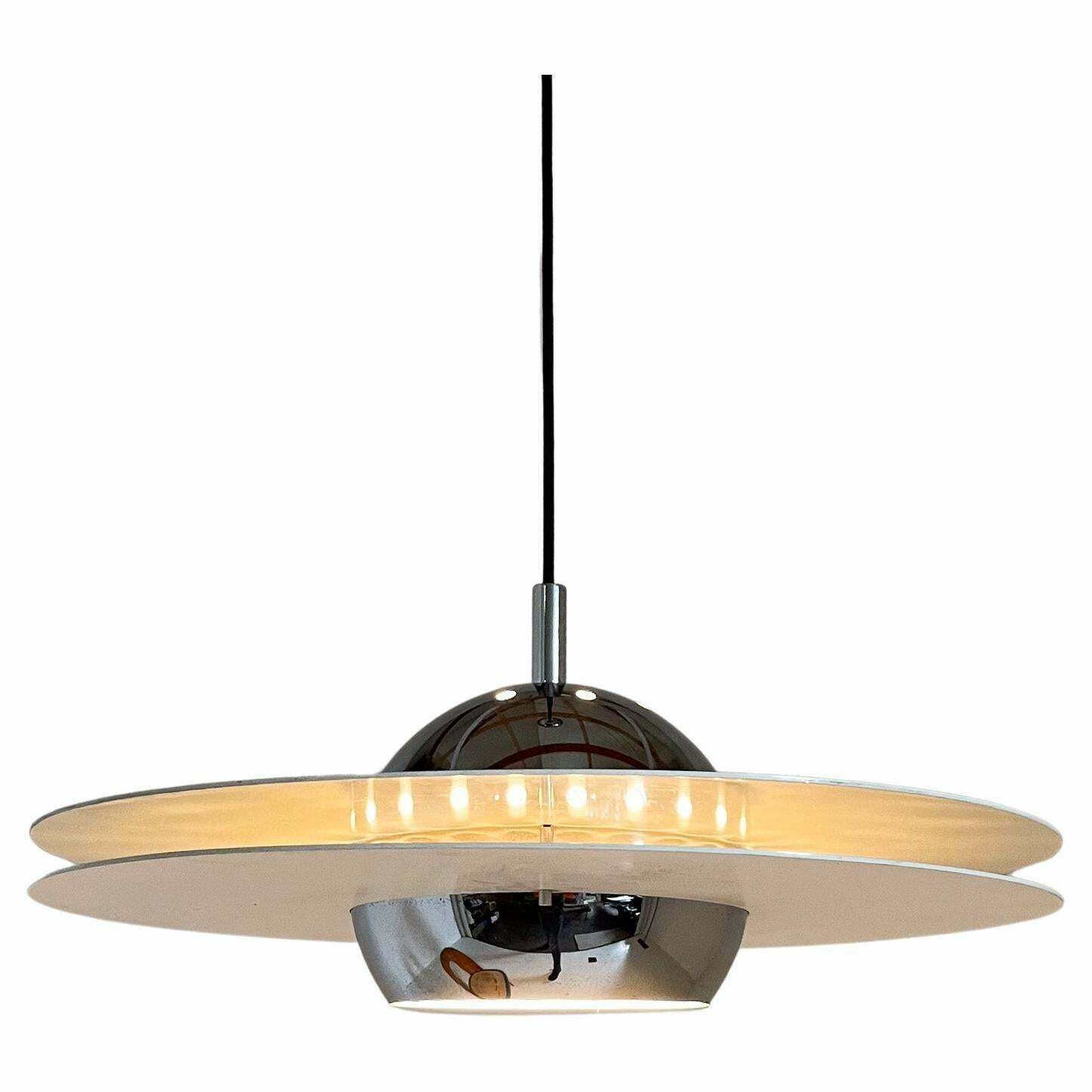 1970's Ufo Chrome & Lacquered Metal Space Age Pendant, Italy