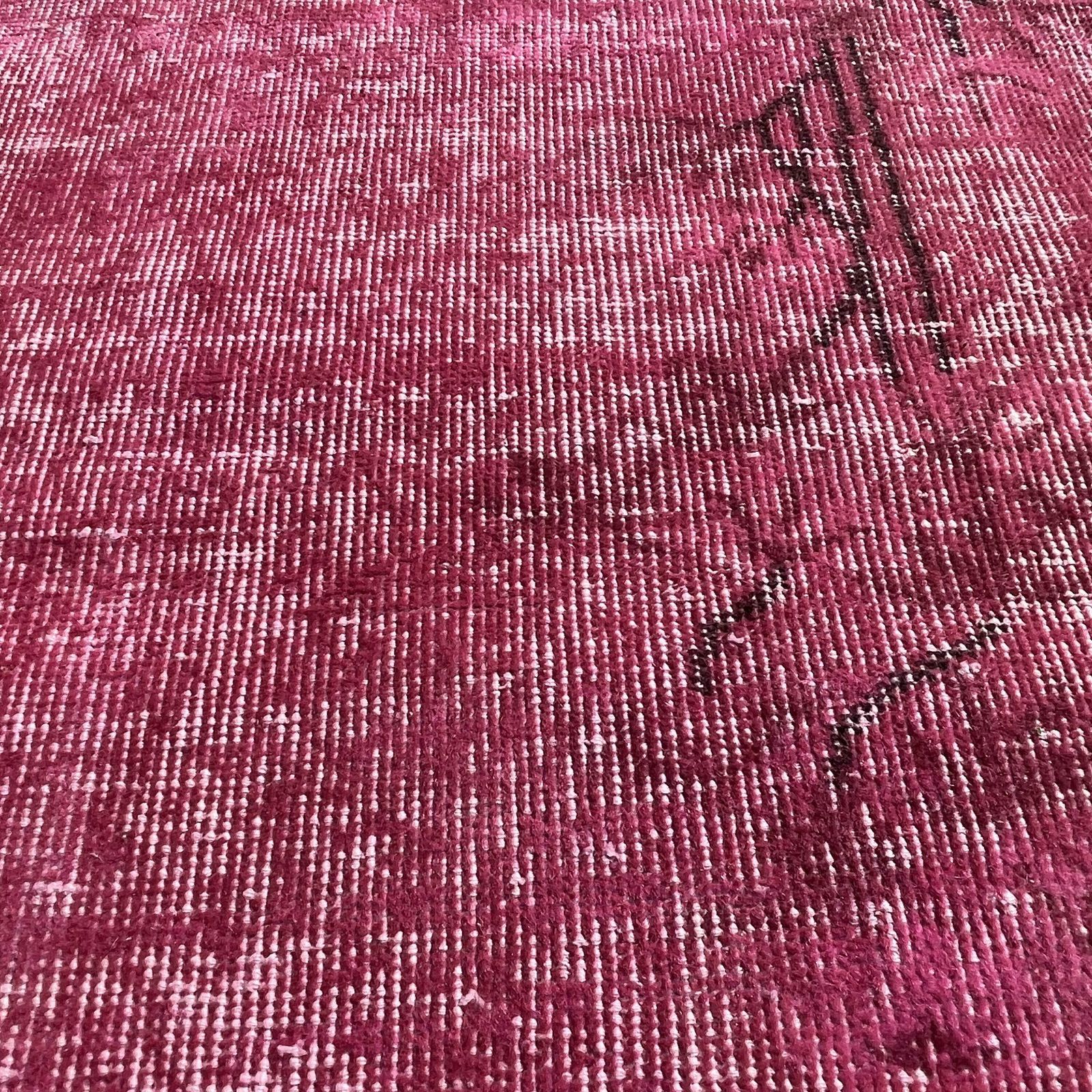 photo for sale Distressed Turkish Narrow Runner 278 X 68 Cm Wool Vintage Rug, Over Dyed Pink