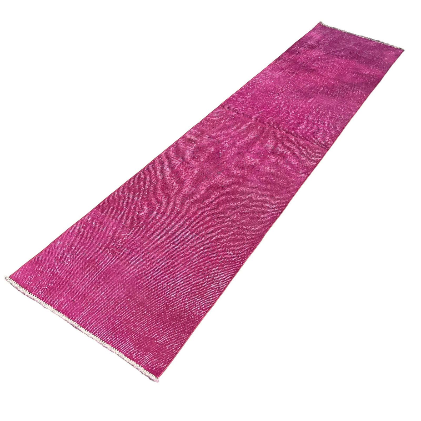 Distressed Turkish Narrow Runner 305 X 70 Cm Wool Vintage Rug, Over Dyed Pink photo 470.0