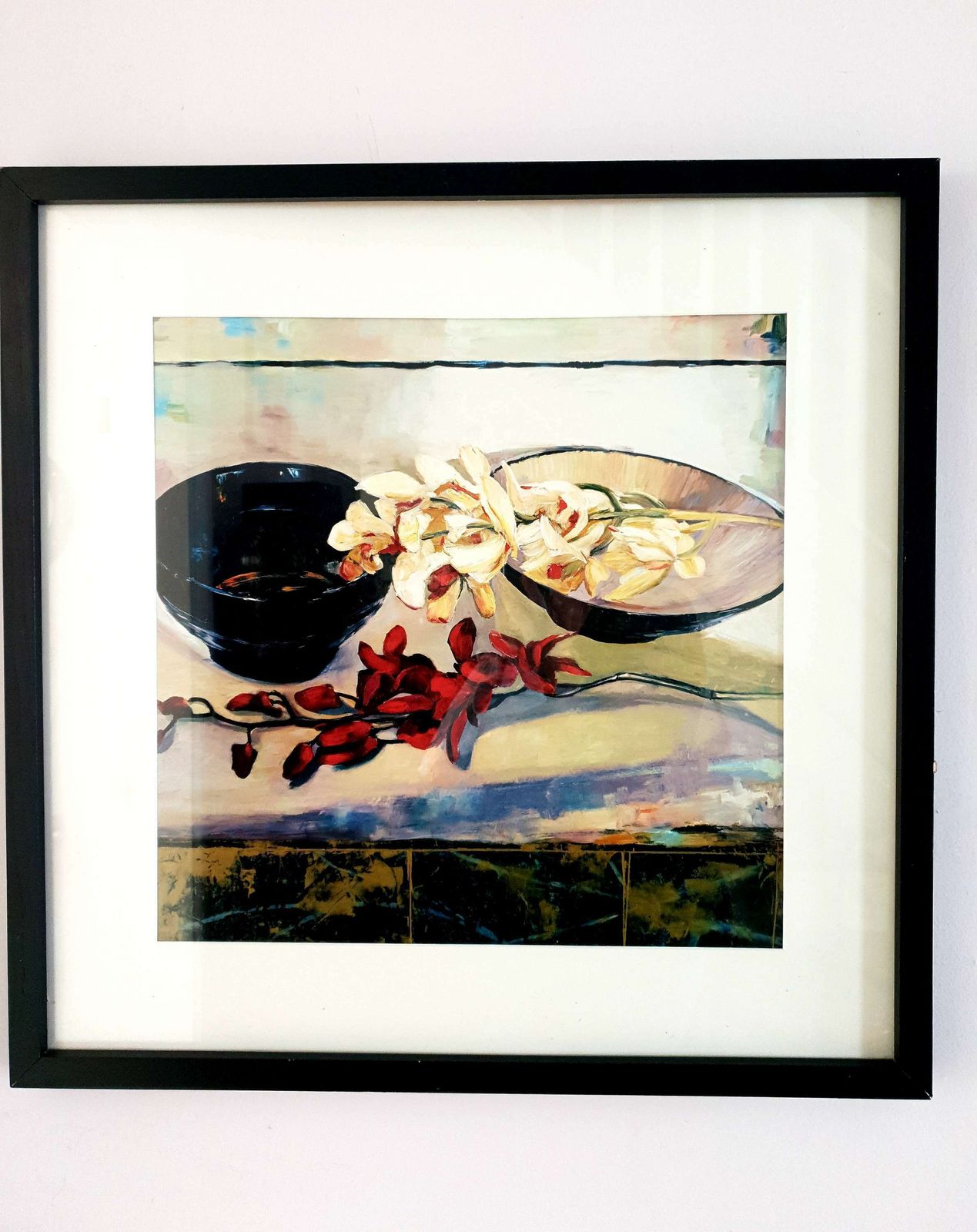 Large Framed Print Of Still Life, Red And White Orchids By Artist Chang photo furniture