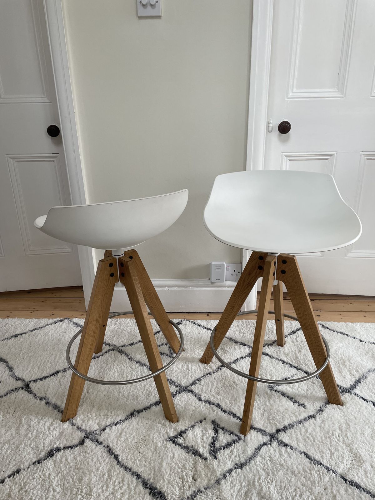 2 Flow Stools By Mdf Italia In Oak Veneer And White Seat