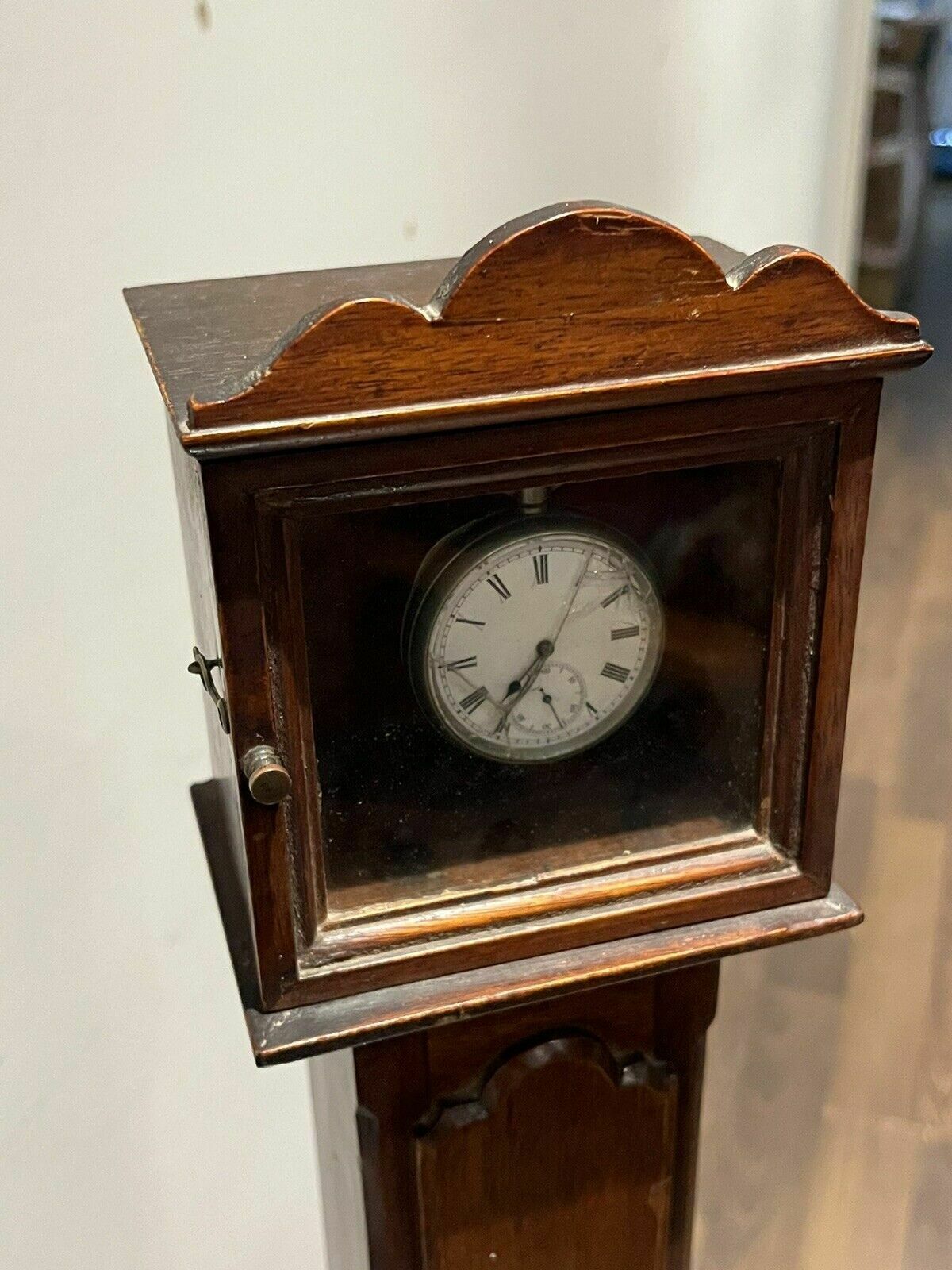 Pocket Watch Holder. Miniature Mahogany Longcase. We Ship Worldwide. photo for sale