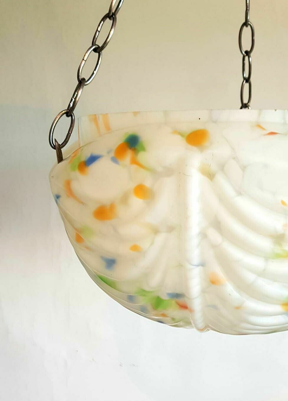 Large Art Deco Glass Bowl Shade Flycatcher Plaffonier Original Metal Cradle photo Lighting