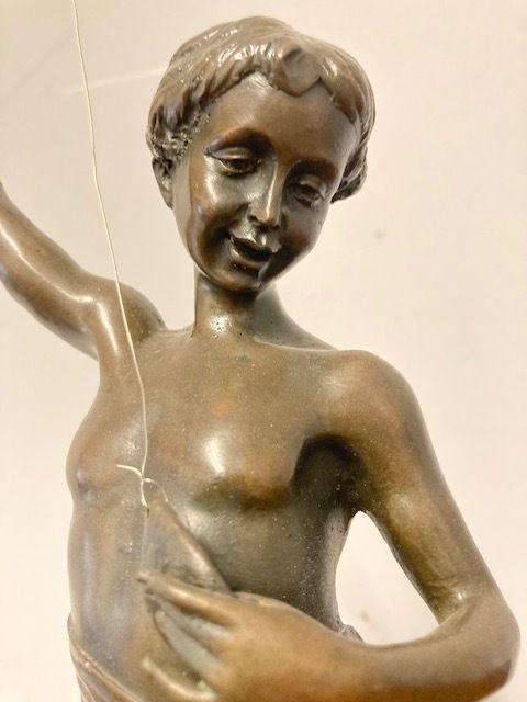 Ancient Bronze Sculpture "Fisherman" From The Late 1800s France Auguste Moreau Height 55 Cm photo vinterior