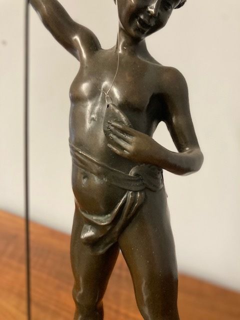 Home Decor Ancient Bronze Sculpture "Fisherman" From The Late 1800s France Auguste Moreau Height 55 Cm photo