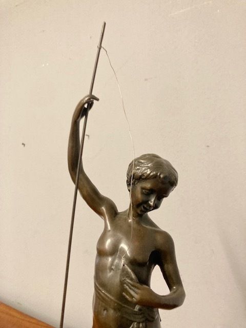 854.88 Ancient Bronze Sculpture "Fisherman" From The Late 1800s France Auguste Moreau Height 55 Cm photo