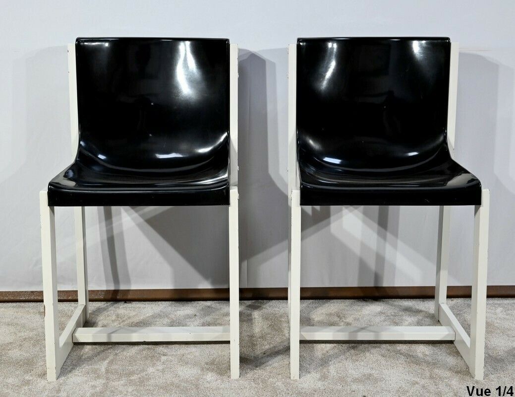 Pair Of Lacquered Wood Chairs, Signed P.Gautier  1960 photo Furniture