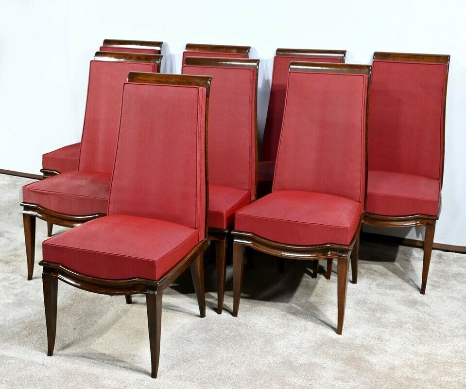 Suite Of 8 Chairs In Solid Beech, Attributed To J.Leleu, Art Deco – 1940