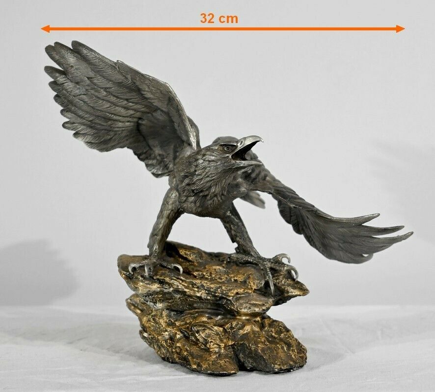 photo vintage Pewter Sculpture "Bald Eagle", Signed P.Brunelle   Xxth
