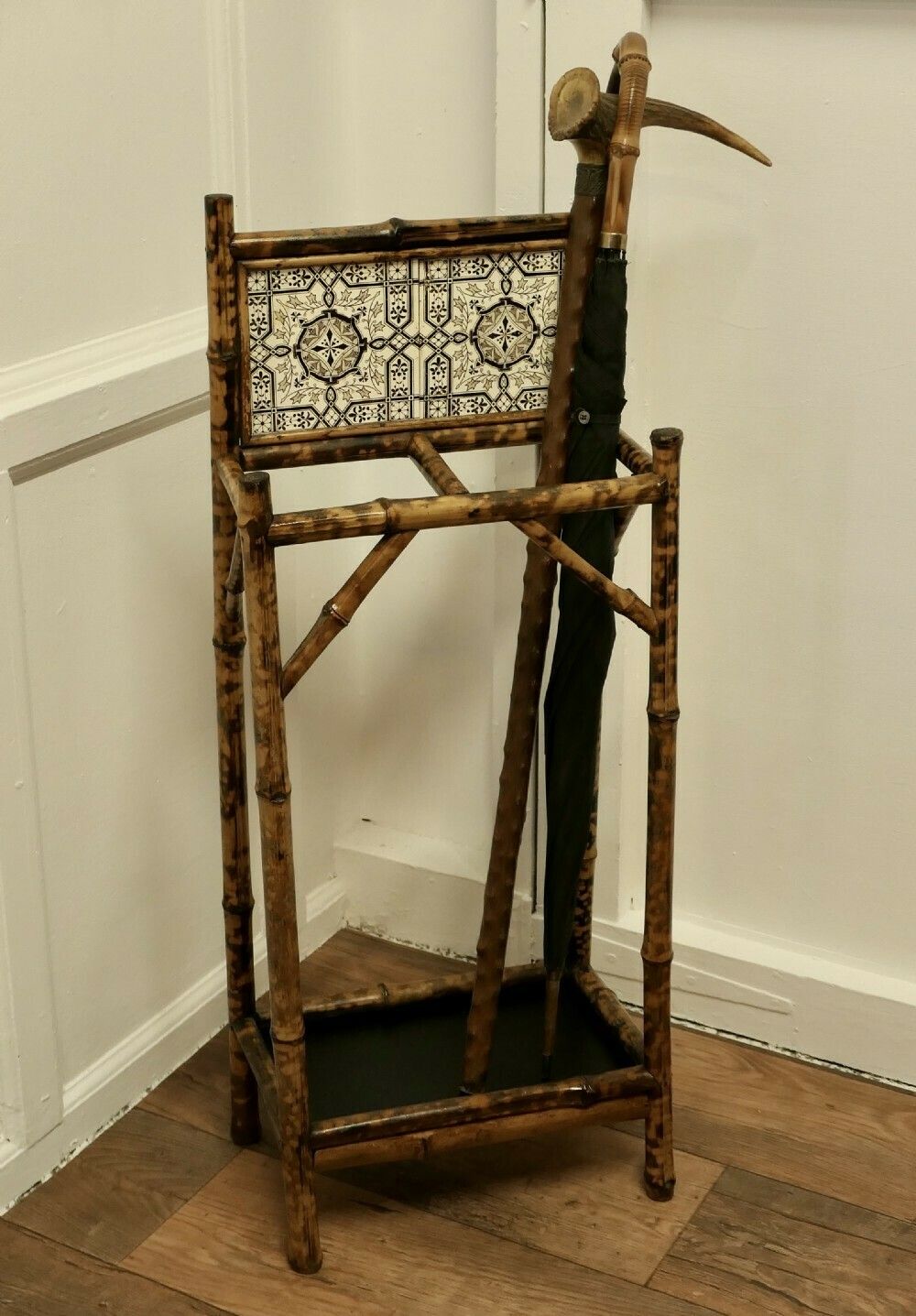 Victorian Bamboo And Tiled Stick And Umbrella Stand photo Home Decor