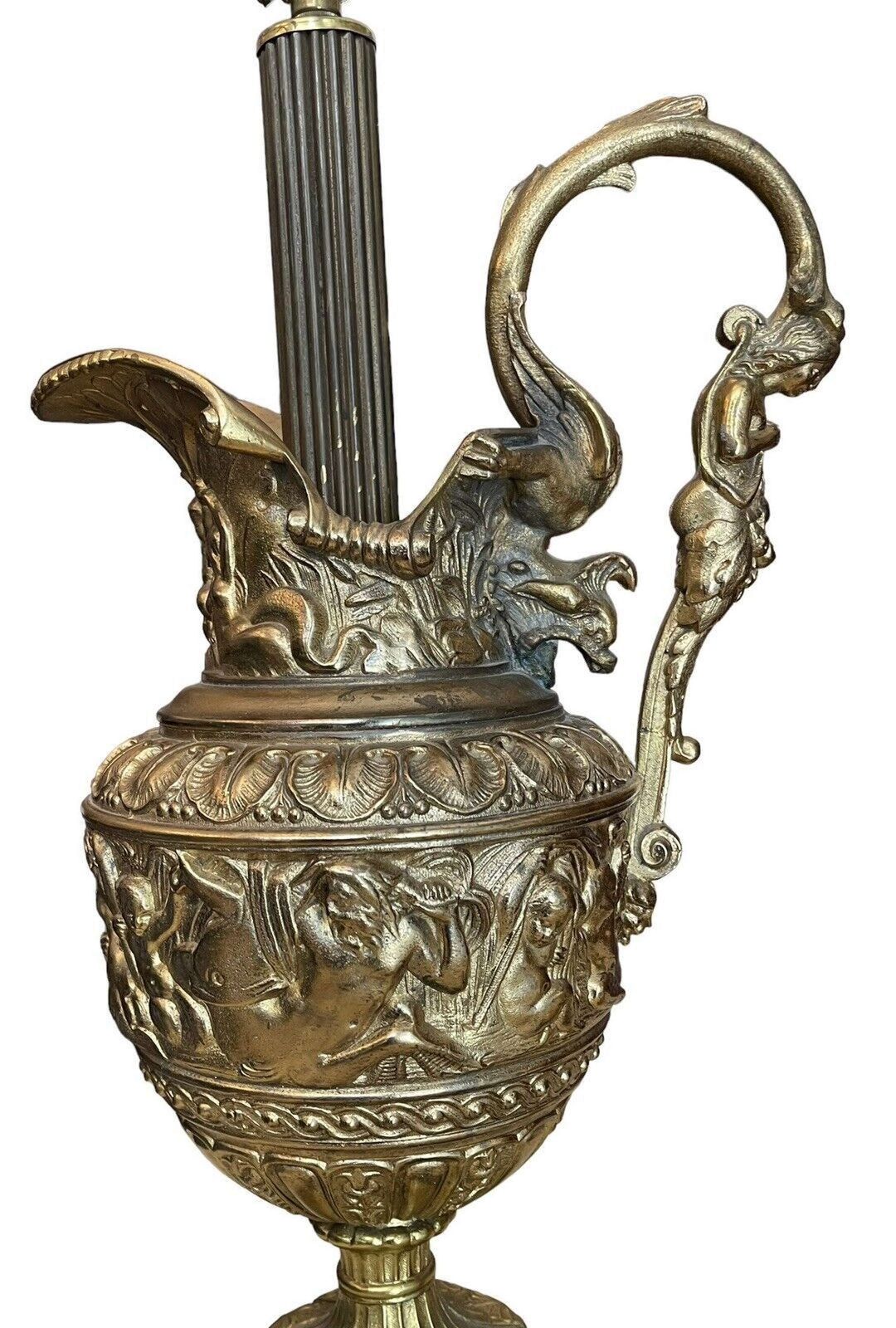 Antique Bronze French Ewer Renaissance Revival Cherub Lamps Circa 1940 photo furniture